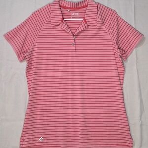 Women's Adidas Large Pink Striped Polo Preppy Athleisure Golf Top Large